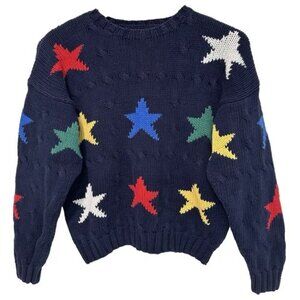 S Vtg 90s Y2K Stars Chunky Cable Knit Oversized Boxy Soft Hand Knitted Sweater